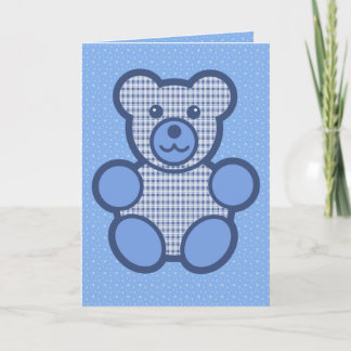Tarjeta Blue Plaid Teddy Bear Cumpleaños