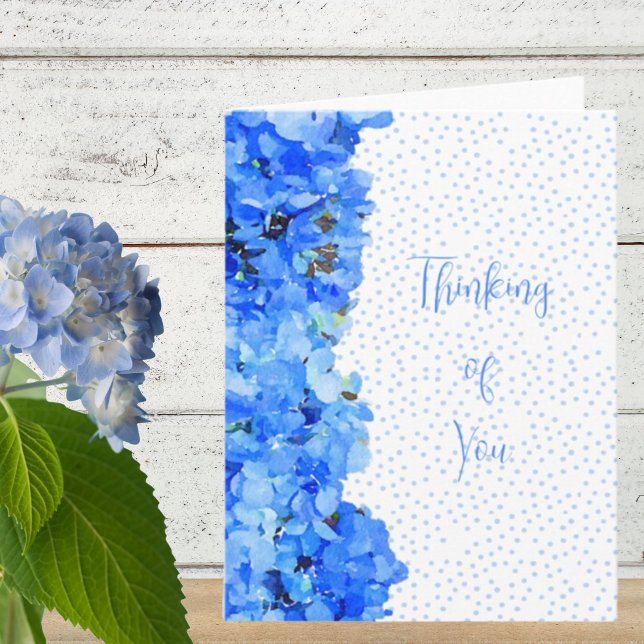 Tarjeta Blue Polka Dot Blue Hydrangea Pensando en ti (Subido por el creador)