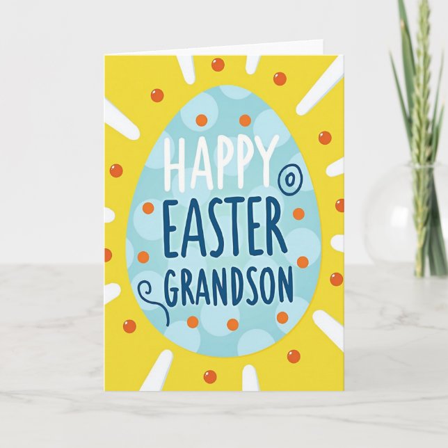 Tarjeta Blue Polka Dot Grandson Easter Card (Anverso)