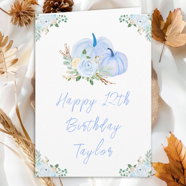 Tarjeta Blue Pumpkins Floral Happy Birday (Subido por el creador)