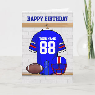 Tarjeta Blue Red White Football Jersey Feliz cumpleaños