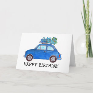Tarjeta Blue Retro Fiat 500 Cumpleaños