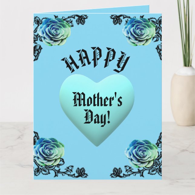 Tarjeta Blue Rose and Heart Lace Mother's Day  (Anverso)