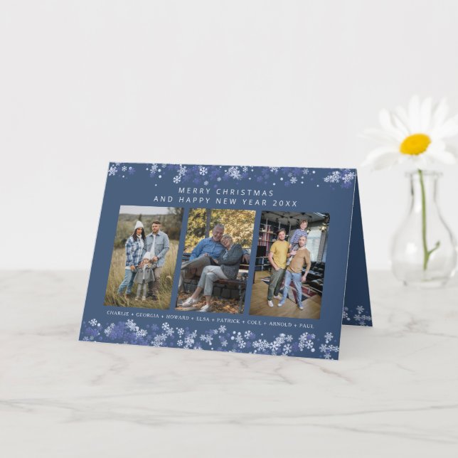 Tarjeta Blue Snowflakes Christmas Modern Collage 3 Photos (Planta pequeña)