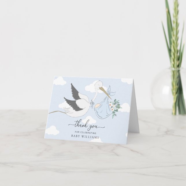 Tarjeta Blue Stork Baby Shower Gracias (Anverso)