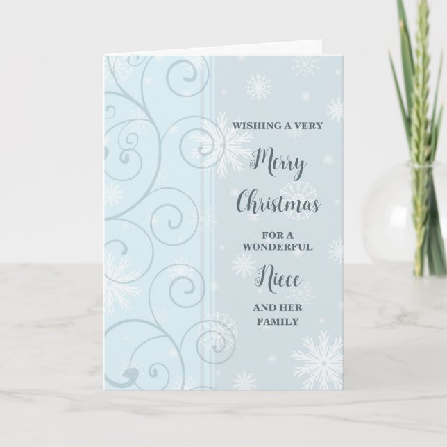 Tarjeta Blue Swirls Niece y su familia Feliz Navidad (Anverso)