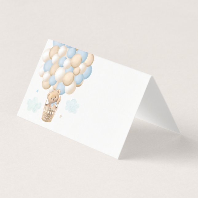 Tarjeta Blue Teddy Bear Balloon Baby Shower Place Cards (Anverso)