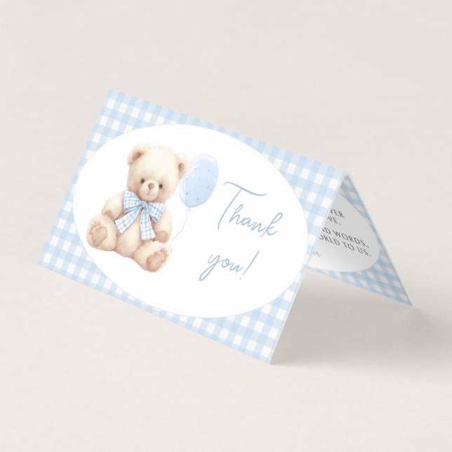 Tarjeta Blue Teddy Bear Bow Baby Shower Gracias Cartas (Anverso)