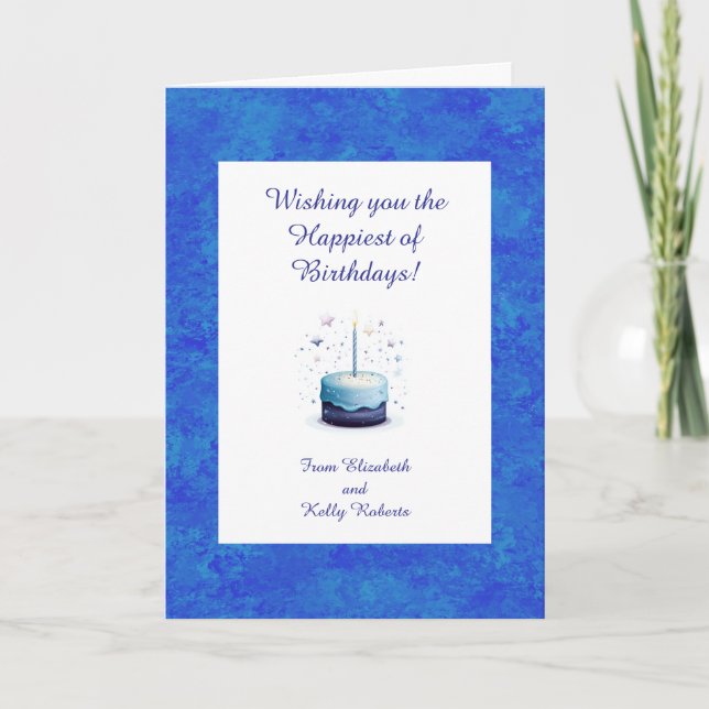 Tarjeta Blue Themed Birthday Cake With Stars  (Anverso)