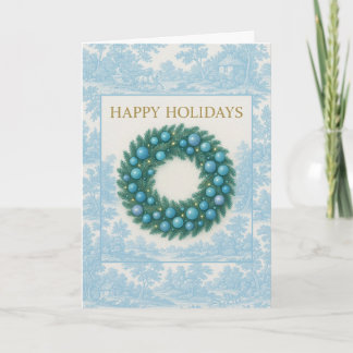 Tarjeta Blue Toile Holiday Card with Winter Wreath