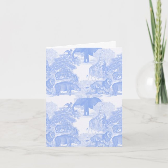 Tarjeta Blue Toile Jungle Animals Safari Chinoiserie (Anverso)