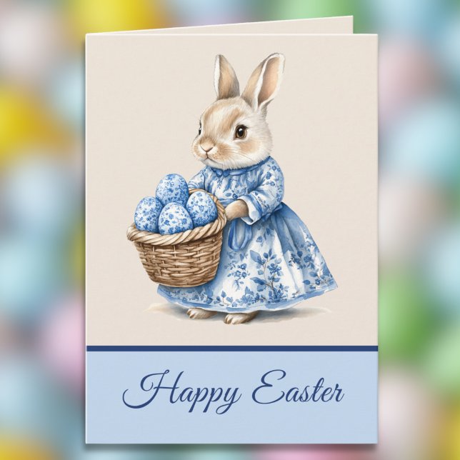 Tarjeta Blue Toile Mother Rabbit n Basket of Easter Eggs   (Subido por el creador)