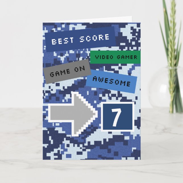 Tarjeta Blue Video Gamer 7th Birthday (Anverso)