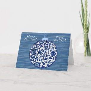 Tarjeta Blue Vintage Style Floral Christmas Ornamcard Card