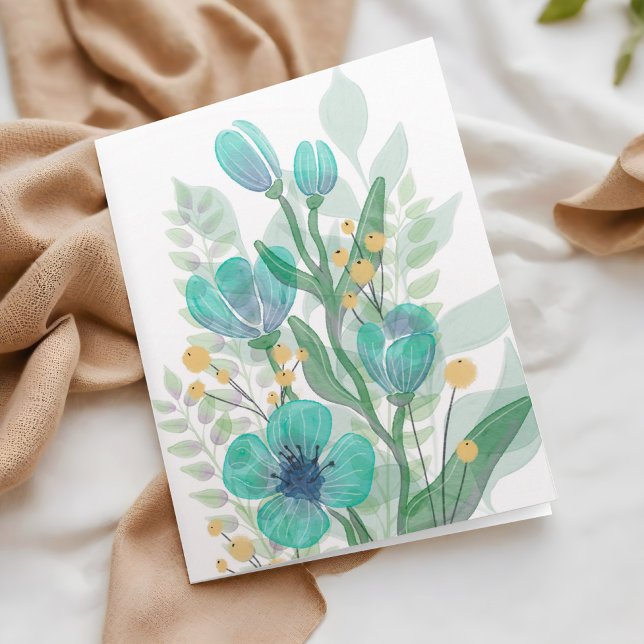 Tarjeta Blue Watercolor Blooms Business Happy Birday (Subido por el creador)