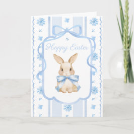 Tarjeta Blue Watercolor Cottage Bow Bunny Easter Greeting