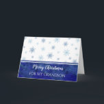 Tarjeta Blue Watercolor Dad Grandson Merry Christmas<br><div class="desc">Feliz Navidad para la tarjeta de nieto con copos de nieve de color azul y verso reflexivo.</div>