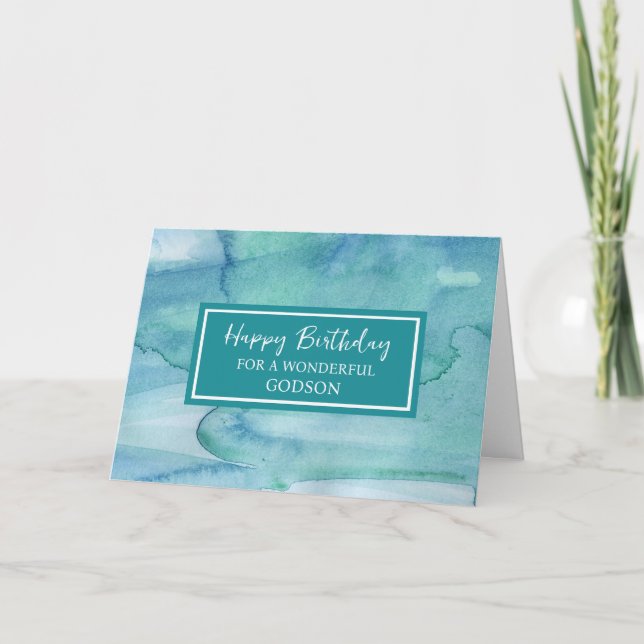 Tarjeta Blue Watercolor Godson Birthday (Anverso)