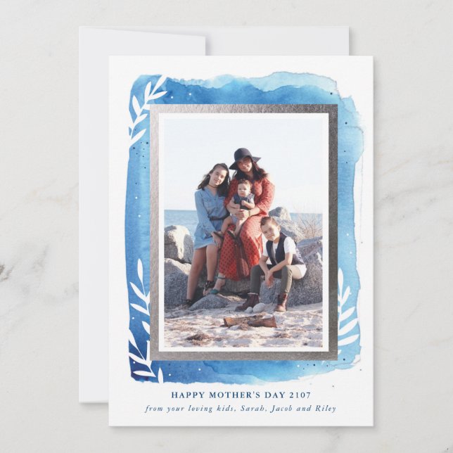Tarjeta Blue Watercolor Happy Mother's Day Card (Anverso)