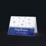 Tarjeta Blue Watercolor Son Brother Merry Christmas<br><div class="desc">Feliz Navidad para la tarjeta de hijo con copos de nieve de color azul y verso reflexivo.</div>