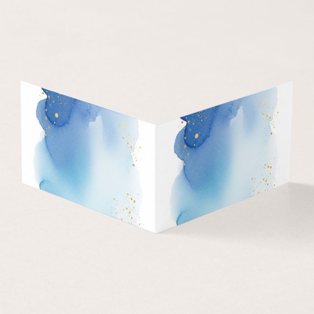Tarjeta Blue Watercolor Splash with Gold Glitter Dots (Exterior)