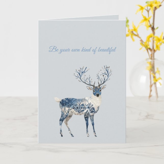 Tarjeta Blue White Chic Deer Birthday (flor amarilla)