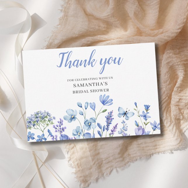 Tarjeta Blue Wildflower Bridal Shower Flat (Subido por el creador)