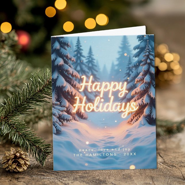 Tarjeta Blue Winter Wonderland Happy Holidays Card (Happy Holidays Personalized Greeting Card)