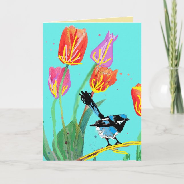 Tarjeta Blue Wren Australian wrens Birds Birthday Card (Anverso)