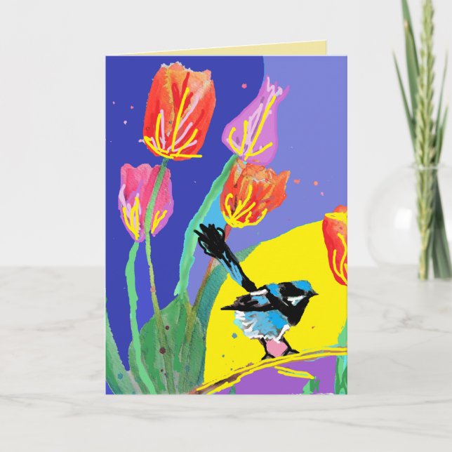 Tarjeta Blue Wren Australian wrens Birds Birthday Card (Anverso)