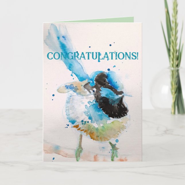 Tarjeta Blue Wren Watercolor Felicitaciones Aqua (Anverso)