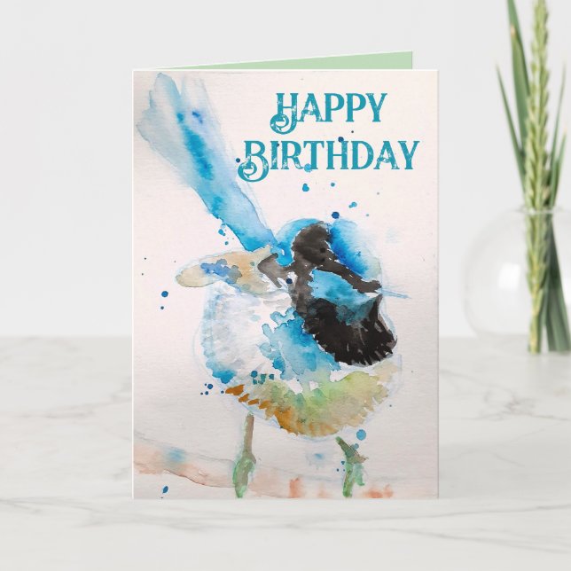 Tarjeta Blue Wren Watercolor Feliz cumpleaños Wrens Aqua (Anverso)