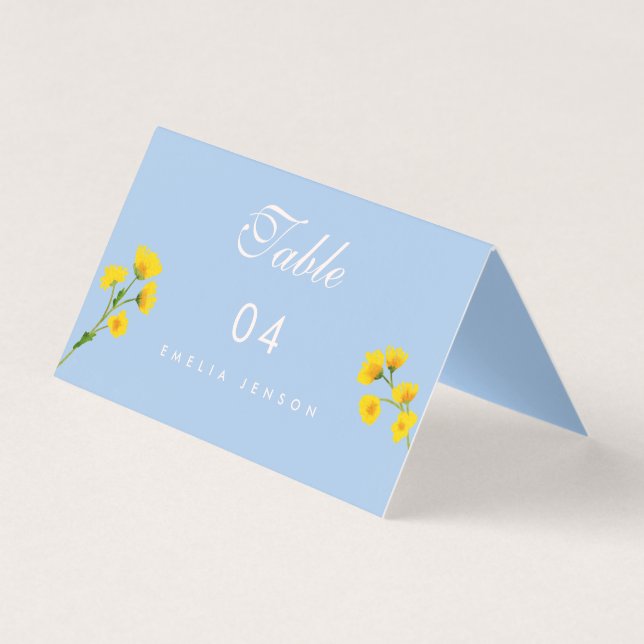 Tarjeta Blue & Yellow buttercup Wedding table numbers (Anverso)
