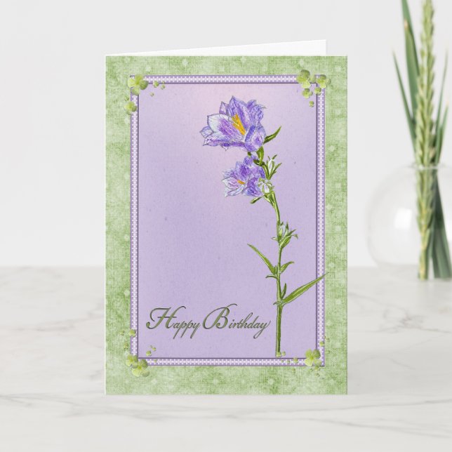 Tarjeta Bluebells de cumpleaños en el marco (Anverso)