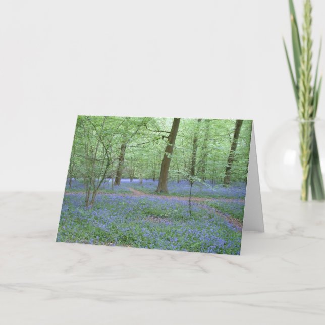 Tarjeta Bluebells en una madera (Anverso)