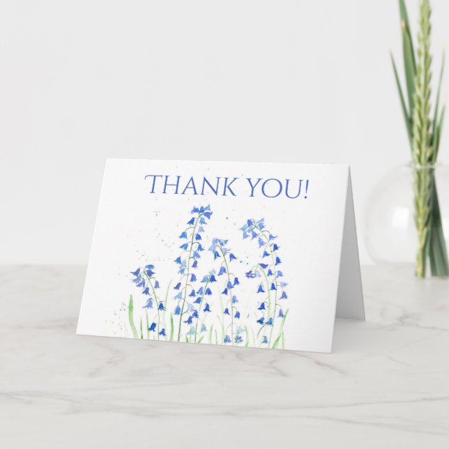 Tarjeta Bluebells flores azules bosques Gracias (Anverso)