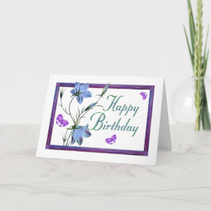 Tarjeta Bluebells y mariposas de cumpleaños