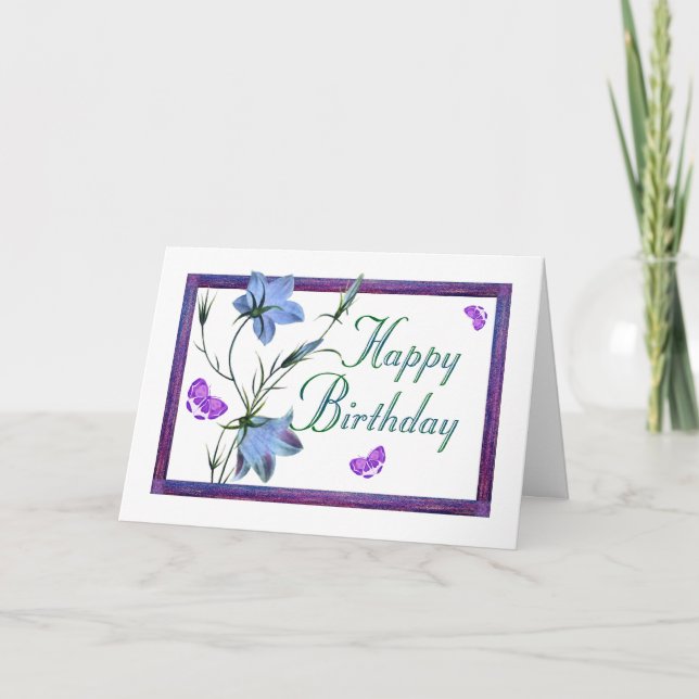 Tarjeta Bluebells y mariposas de cumpleaños (Anverso)