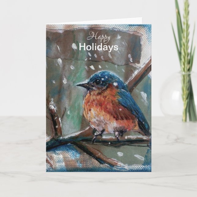 Tarjeta Bluebird Invierno de Nieve Felices Fiestas (Anverso)