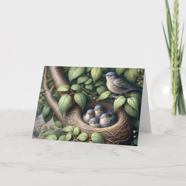 Tarjeta Bluebirds y el día de la madre del nido (Anverso)