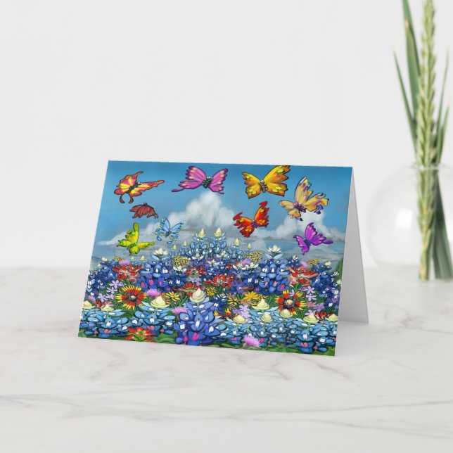 Tarjeta Bluebonnets Wildflowers Butterflies (Anverso)