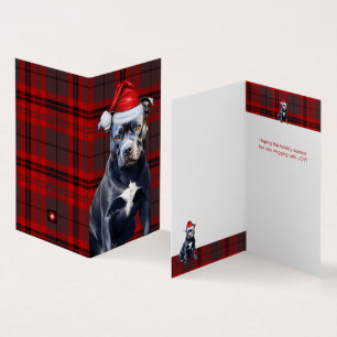 Tarjeta Bluenose Pitbull Dog Holiday Red Plaid Navidades