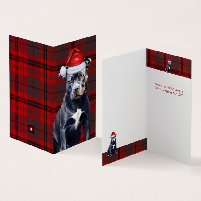 Tarjeta Bluenose Pitbull Dog Holiday Red Plaid Navidades (Interior y exterior)