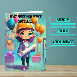 Tarjeta Blueprints y cumpleaños de ingeniera femenina