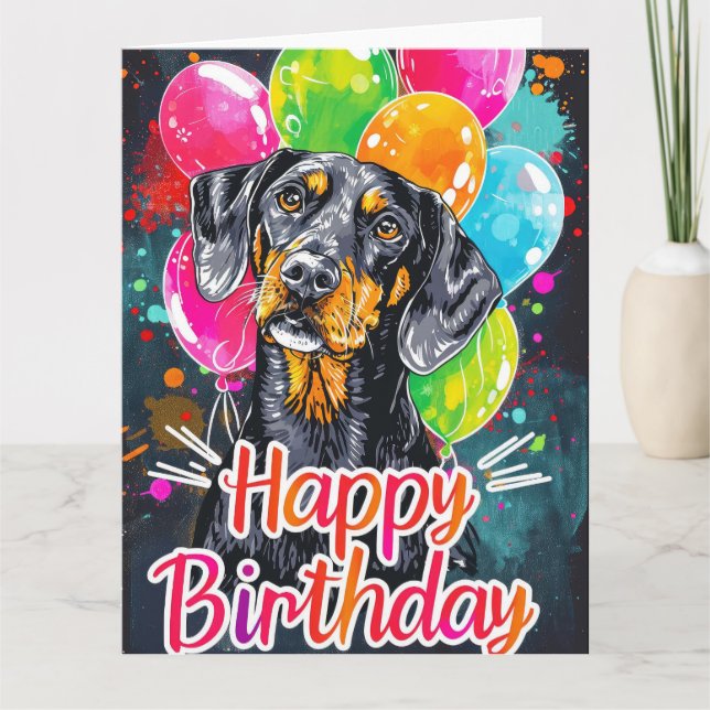 Tarjeta Bluetick Coonhound con Globos (Anverso)