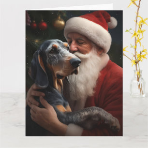Tarjeta Bluetick Coonhound con Santa Claus Navidad