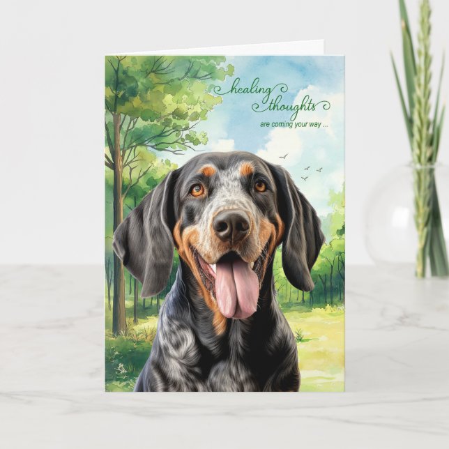 Tarjeta Bluetick Coonhound Dog Country Meadow Get Well (Anverso)