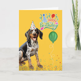 Tarjeta Bluetick Coonhound Dog Party Hat Yellow Birthday
