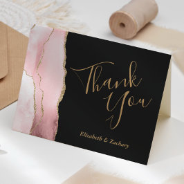 Tarjeta Blush Agate Oro Glitter Agradecimiento Boda Oscura