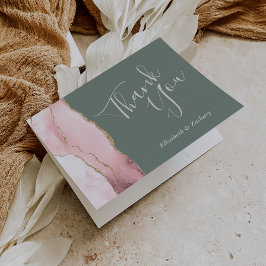 Tarjeta Blush Agate Oro Verde Sage Bodas Agradecimiento